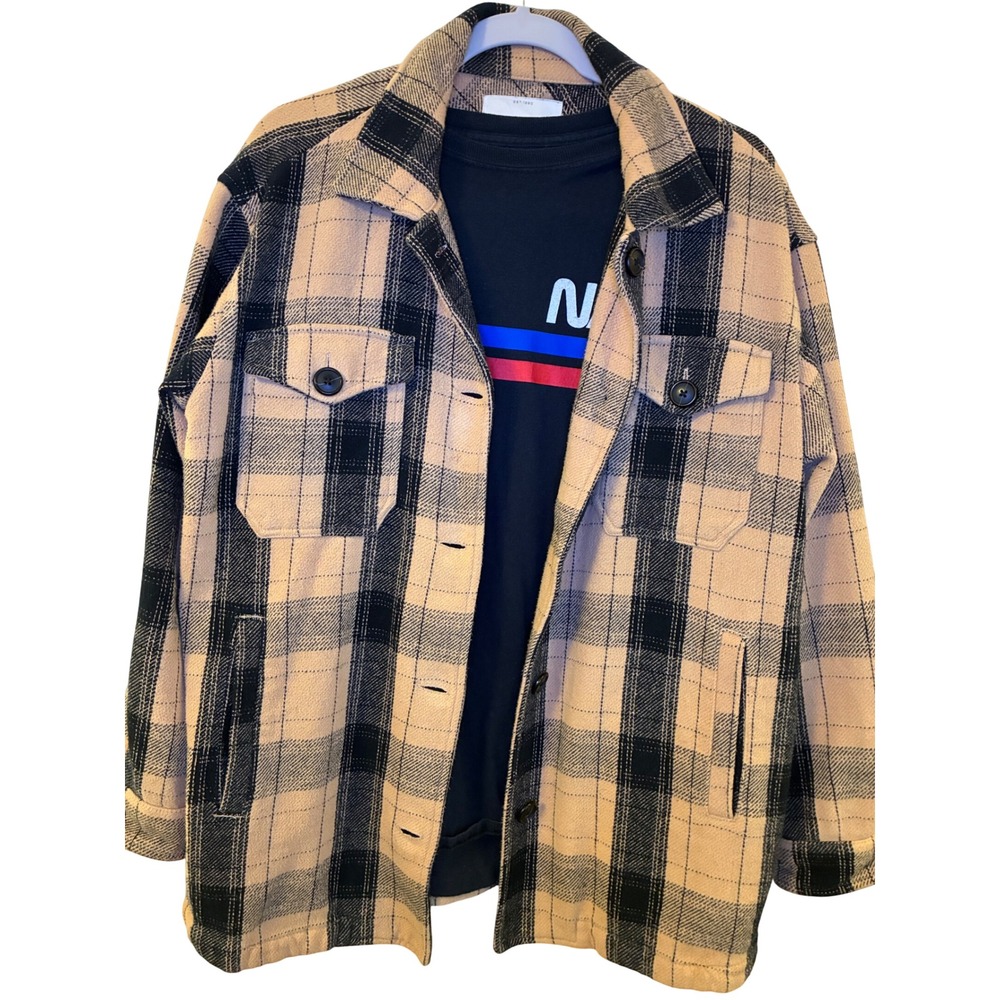 Lucky Brand Tan Black Plaid Button Front Jacket Womens Small